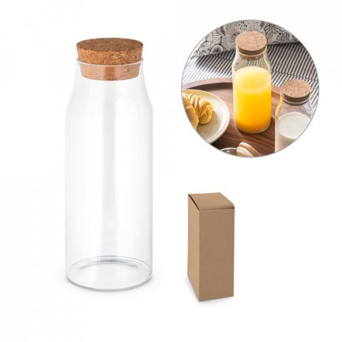 JASMIN 1000. Bottiglia in vetro con tappo in sughero da 1 L