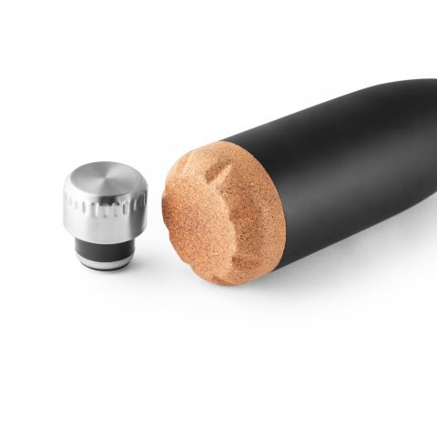 SOLBERG. Borraccia termica in acciaio inox con base in sughero 560 mL - Nero