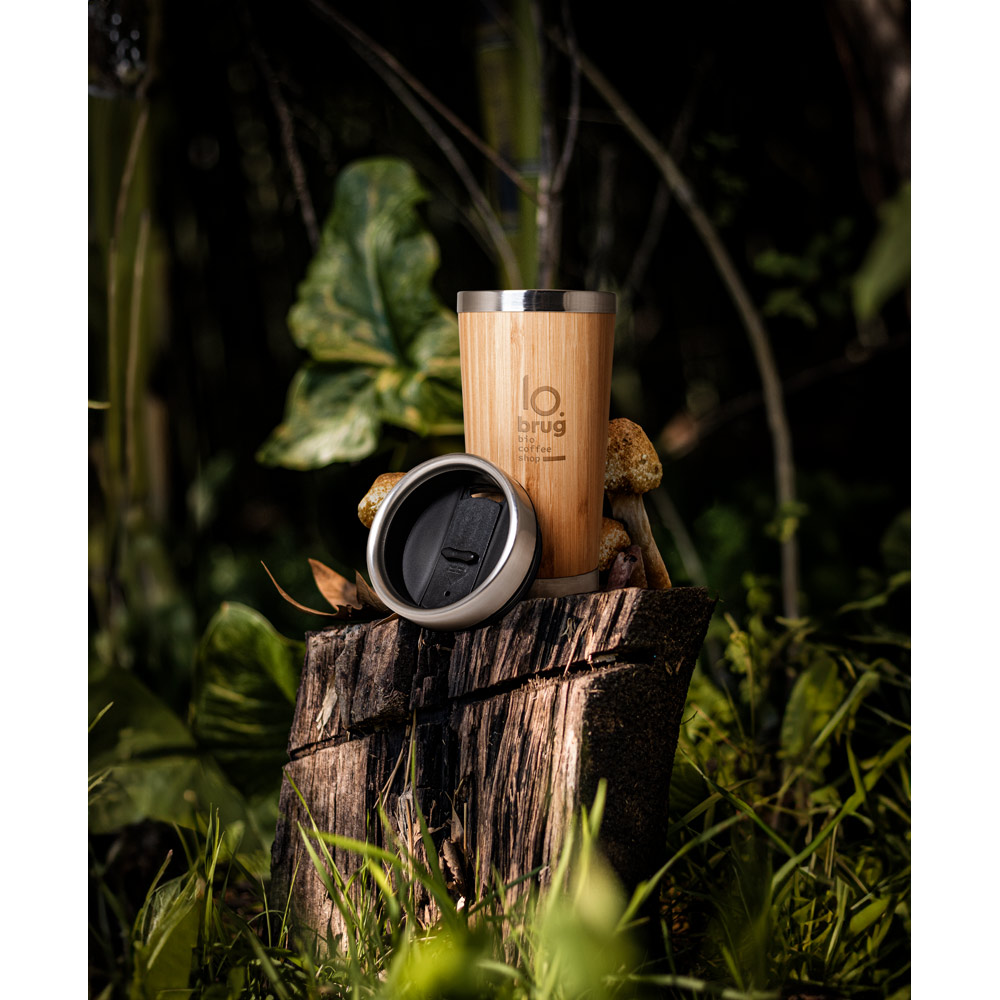 PIETRO. Bicchiere da viaggio in bambù e acciaio inox 500 mL