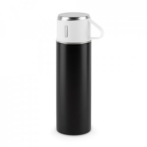 COMANECI. Двустенна бутилка от неръждаема стомана (90% рециклирана) с матово покритие 490 мл - черно