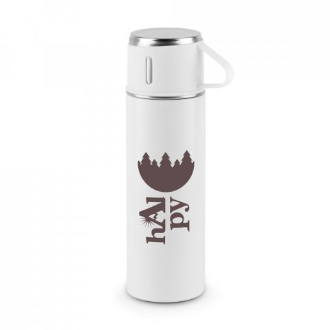 COMANECI. Двустенна бутилка от неръждаема стомана (90% рециклирана) с матово покритие 490 мл - бял