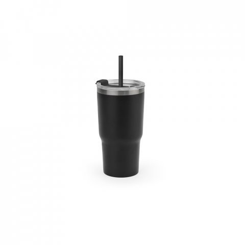 JOYNER M. Компактна чаша за пътуване от неръждаема стомана (91% рециклирана) с вакуумно изолирана двойна стена и матово покритие 600 мл - черно