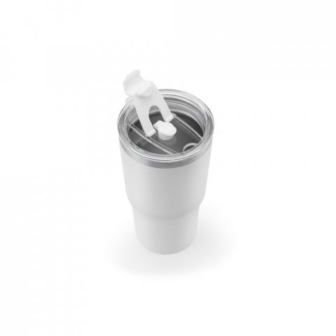 JOYNER M. Компактна чаша за пътуване от неръждаема стомана (91% рециклирана) с вакуумно изолирана двойна стена и матово покритие 600 мл - бял
