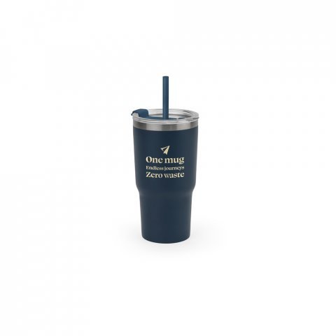 JOYNER M. Компактна чаша за пътуване от неръждаема стомана (91% рециклирана) с вакуумно изолирана двойна стена и матово покритие 600 мл - тъмносин