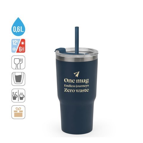 JOYNER M. Tazza da viaggio compatta in acciaio inossidabile (riciclata al 91%) con doppia parete isolata sottovuoto e finitura opaca da 600 ml