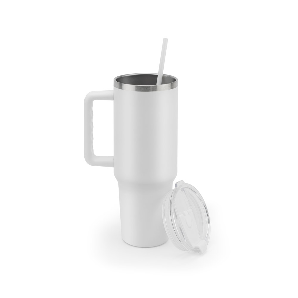 JOYNER XL. Tazza da viaggio grande in acciaio inossidabile (riciclata al 91%) con doppia parete isolata sottovuoto e finitura opaca da 1300 ml