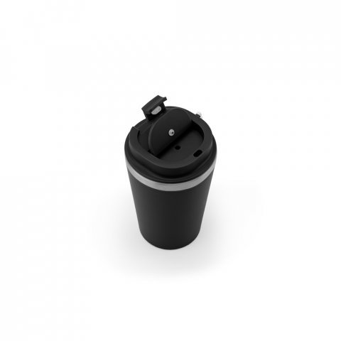 SPITZ. Чаша за пътуване от неръждаема стомана (90% рециклирана) и външна стена от PP, с матово покритие 440 мл - черно