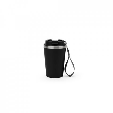 SPITZ. Чаша за пътуване от неръждаема стомана (90% рециклирана) и външна стена от PP, с матово покритие 440 мл - черно