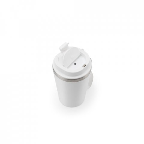 SPITZ. Чаша за пътуване от неръждаема стомана (90% рециклирана) и външна стена от PP, с матово покритие 440 мл - бял