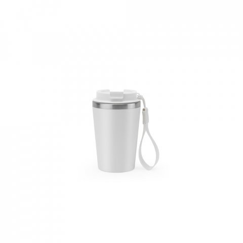 SPITZ. Чаша за пътуване от неръждаема стомана (90% рециклирана) и външна стена от PP, с матово покритие 440 мл - бял