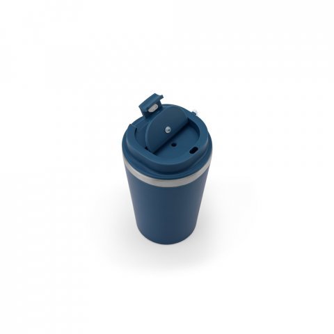 SPITZ. Чаша за пътуване от неръждаема стомана (90% рециклирана) и външна стена от PP, с матово покритие 440 мл - тъмносин