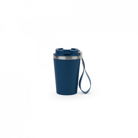 SPITZ. Чаша за пътуване от неръждаема стомана (90% рециклирана) и външна стена от PP, с матово покритие 440 мл - тъмносин