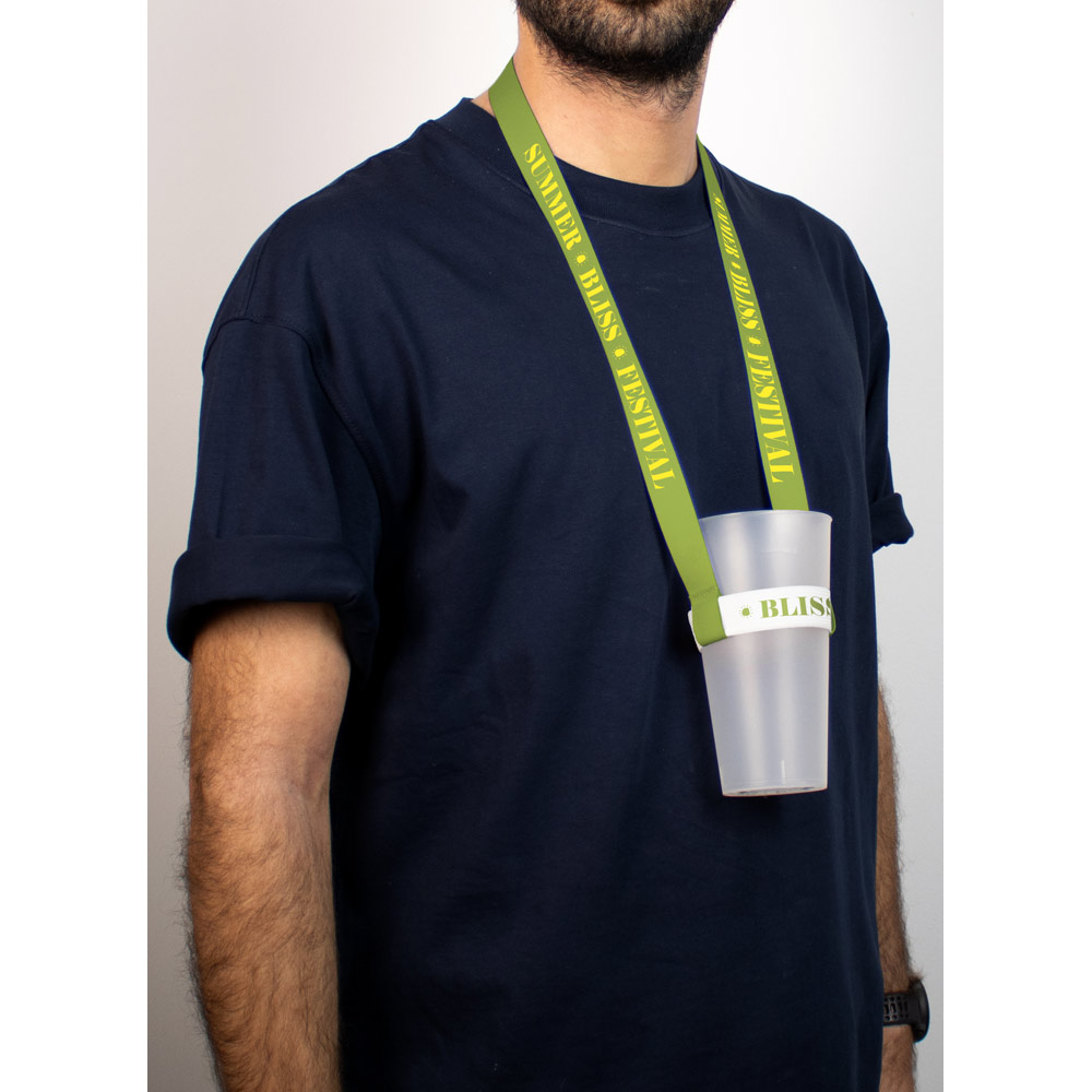 SWINDON. Lanyard in poliestere per sublimazione con portabicchiere elastico per sublimazione