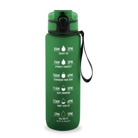 ERIKSSON. Sticlă fabricată din PET reciclat (100% rPET), cu citate motivaționale și ore care te &icirc;ncurajează să bei apă și să te hidratezi pe tot parcursul zilei - Verde