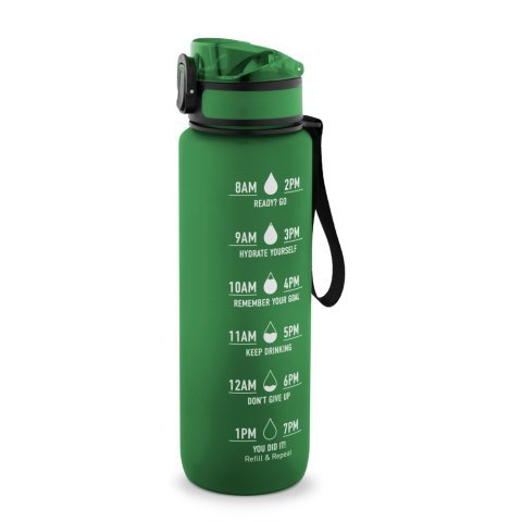 ERIKSSON. Sticlă fabricată din PET reciclat (100% rPET), cu citate motivaționale și ore care te &icirc;ncurajează să bei apă și să te hidratezi pe tot parcursul zilei - Verde