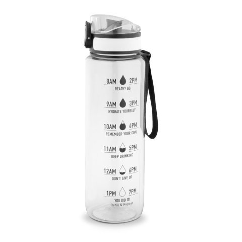 ERIKSSON. Sticlă fabricată din PET reciclat (100% rPET), cu citate motivaționale și ore care te &icirc;ncurajează să bei apă și să te hidratezi pe tot parcursul zilei - Transparent