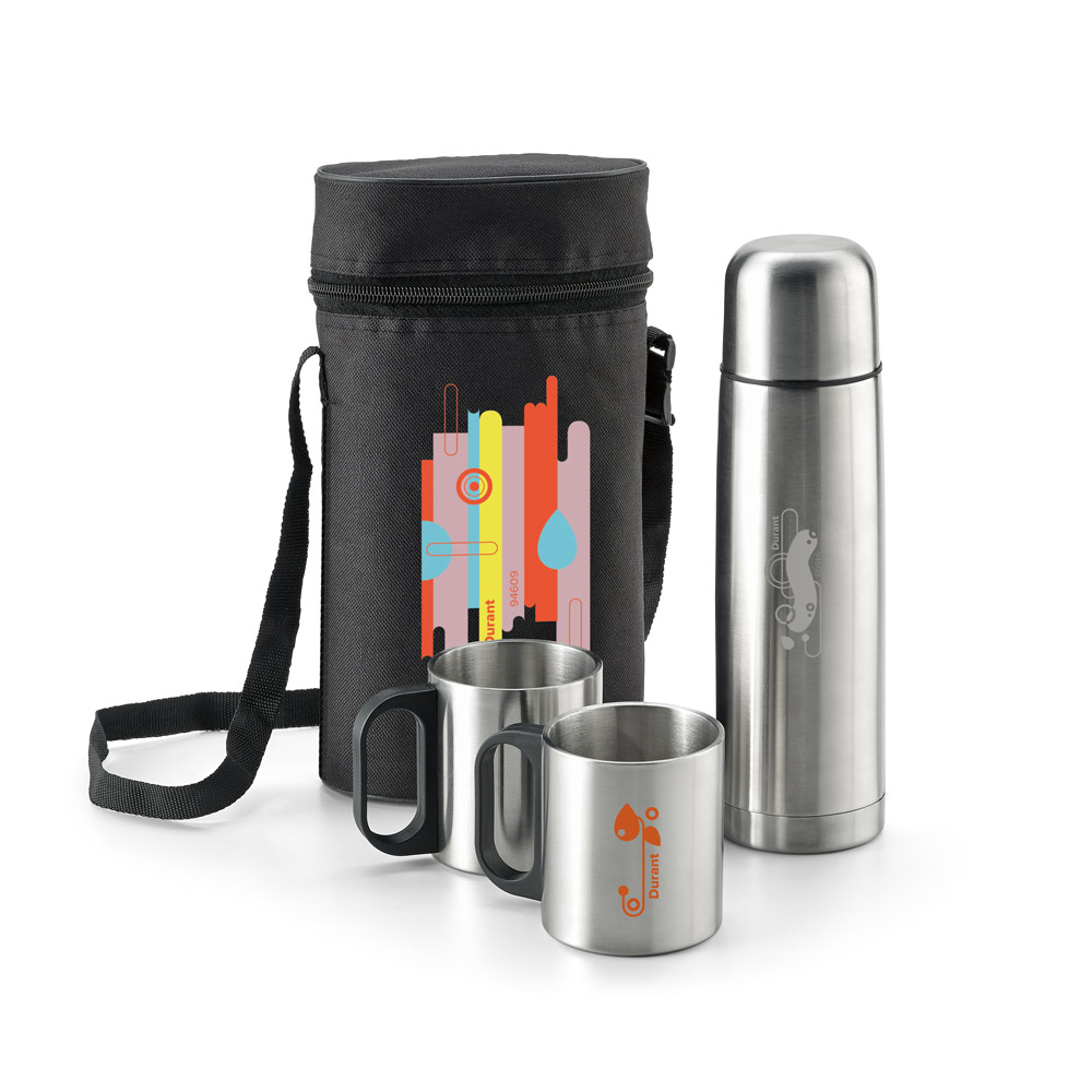 DURANT. Set con thermos e tazze in acciaio inossidabile