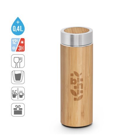 NATUREL. Sticlă termică din bambus și oțel inoxidabil (90% reciclat) 430 mL