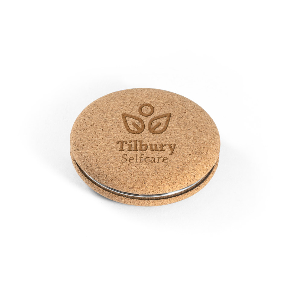 TILBURY. Specchietto da borsa doppio in sughero