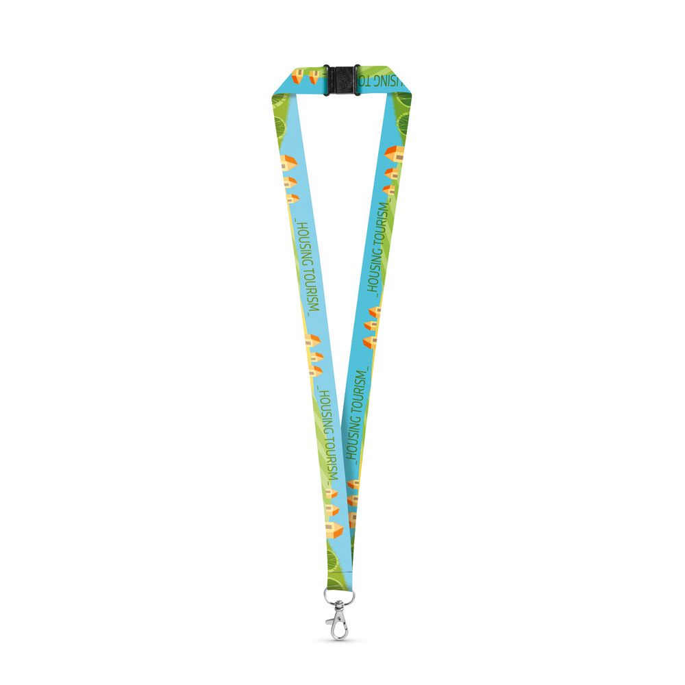 DOVER. Lanyard per sublimazione in poliestere riciclato (100% rPET) con moschettone