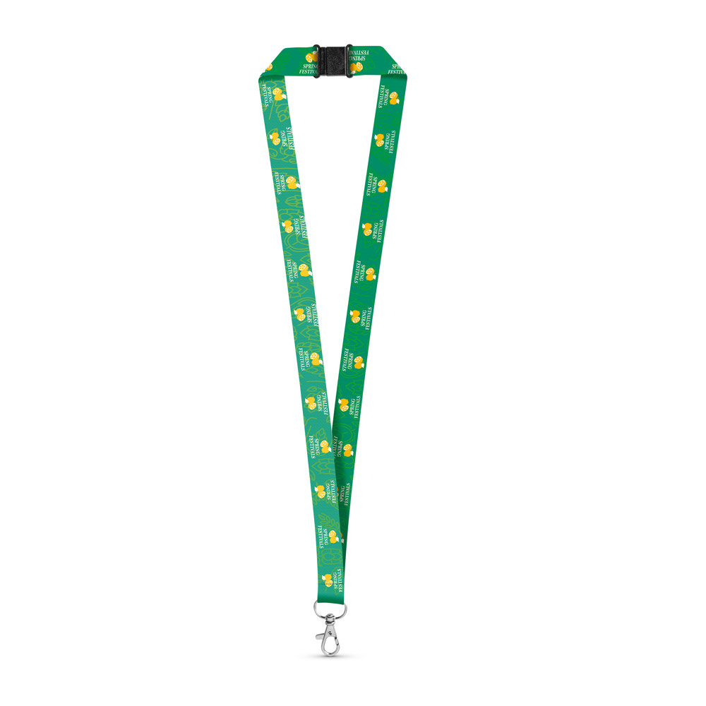DOVER. Lanyard per sublimazione in poliestere riciclato (100% rPET) con moschettone