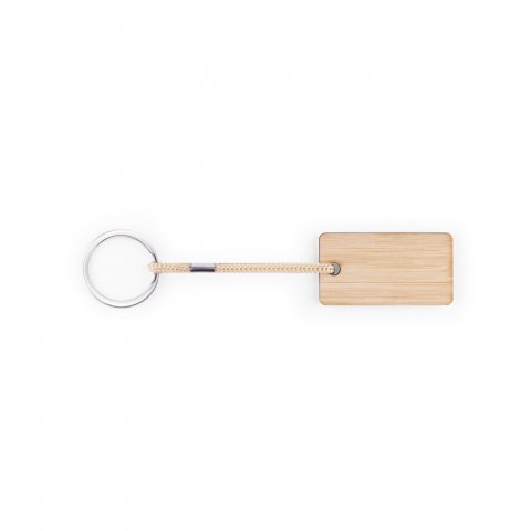 HOPPS. Rectangular bamboo keyring with PET cord - Natural