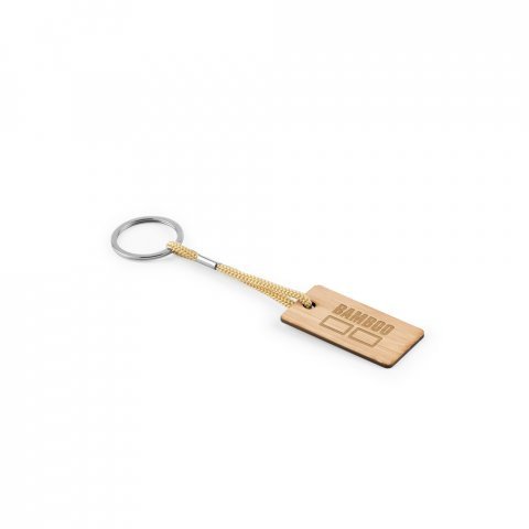 HOPPS. Rectangular bamboo keyring with PET cord - Natural