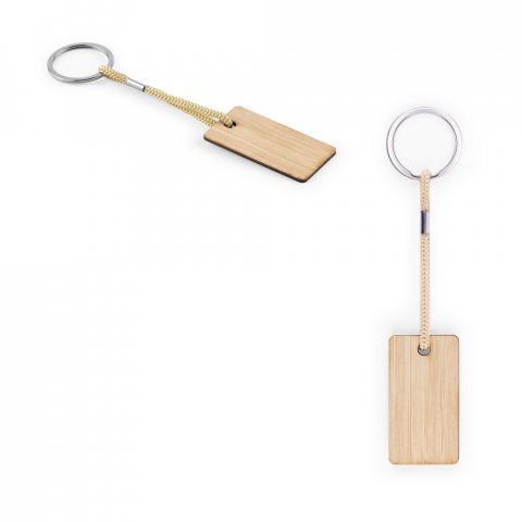 HOPPS. Rectangular bamboo keyring with PET cord