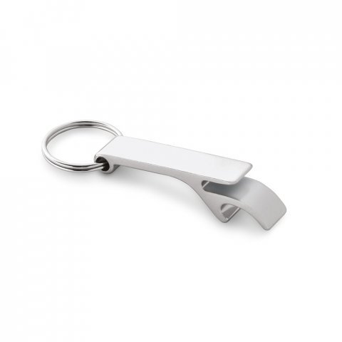 RE-BAITT. Recycled aluminium (100% rAL) keyring with capsule opener - Satin silver