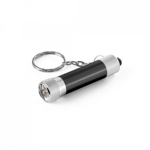RE-LERGAN. Aluminium keyring (92% recycled) with 3-light LED torch - Black