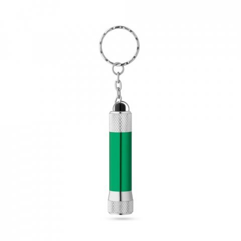 RE-LERGAN. Aluminium keyring (92% recycled) with 3-light LED torch - Green