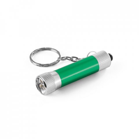 RE-LERGAN. Aluminium keyring (92% recycled) with 3-light LED torch - Green