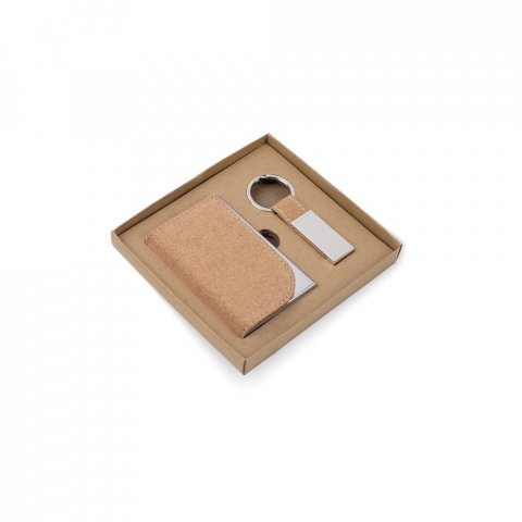 GOSLING. Set format dintr-un suport pentru carduri și un suport pentru chei, ambele din metal și plută - Natural