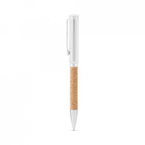 EVANS. Set bestehend aus einem Kugelschreiber und einem Schl&uuml;sselanh&auml;nger, beide aus Metall und Kork - Natur