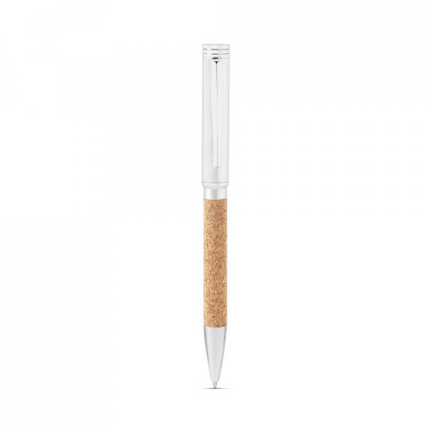 EVANS. Set bestehend aus einem Kugelschreiber und einem Schl&uuml;sselanh&auml;nger, beide aus Metall und Kork - Natur