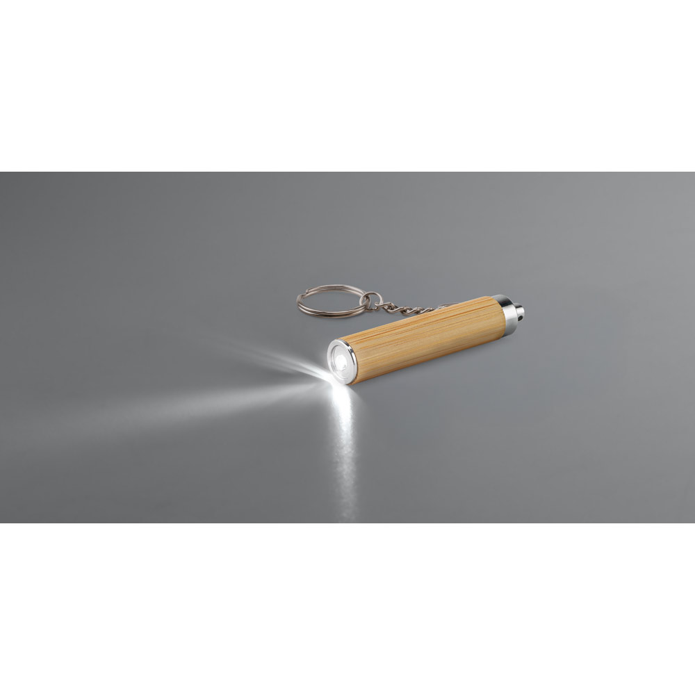 RACHEL. Portachiavi in bambù e ABS con torcia LED