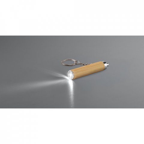 RACHEL. Bamboo and ABS key ring with LED torch - Natural
