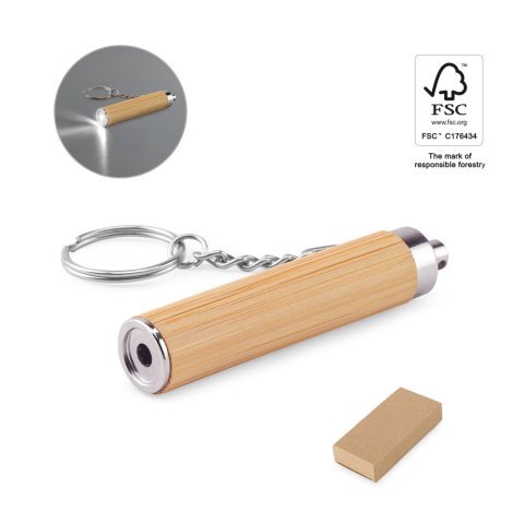 RACHEL. Bamboo and ABS key ring with LED torch