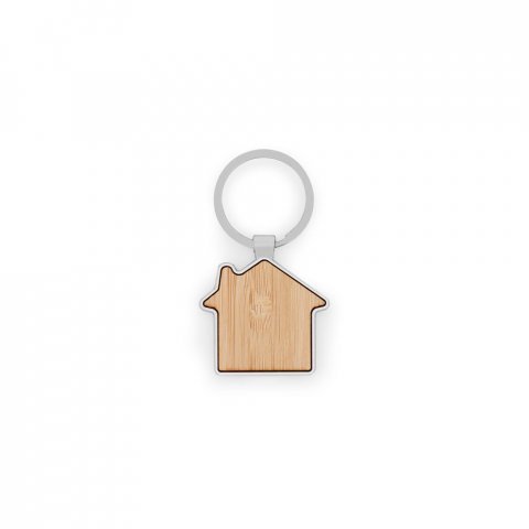 GASTON HOUSE. House-shaped iron keychain in zinc and bamboo - Natural