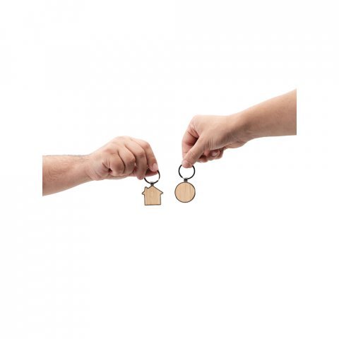 GASTON HOUSE. House-shaped iron keychain in zinc and bamboo - Natural