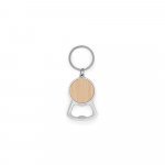 MEEKO. Iron keychain with a round shape in zinc and bamboo - Natural