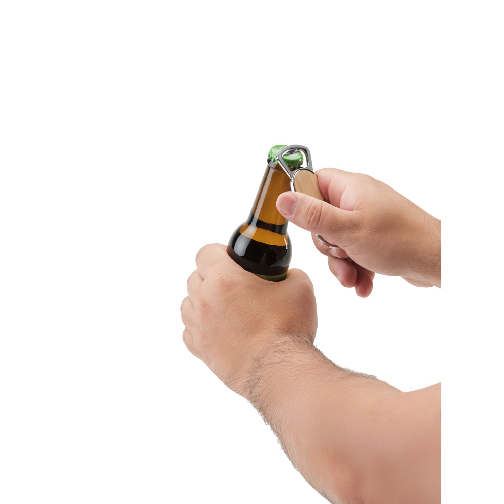 MEEKO. Portachiavi in ferro con forma rotonda in zinco e bambù