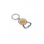 MEEKO. Iron keychain with a round shape in zinc and bamboo - Natural