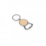 MEEKO. Iron keychain with a round shape in zinc and bamboo - Natural