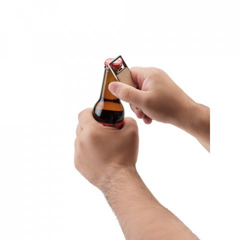 SYLVESTER. Rectangular iron keychain with bottle opener - Natural