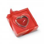 SWEET. Vela e base de vidro em formato de cora&ccedil;&atilde;o