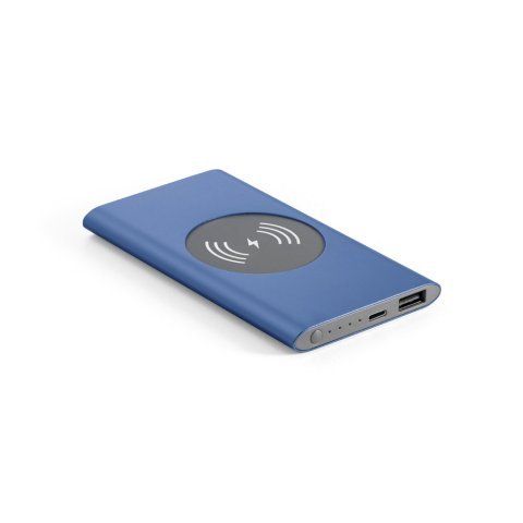 CASSINI. Power bank 4,000 mAh with 5W wireless charger in recycled aluminium (100% rAL) - Blue