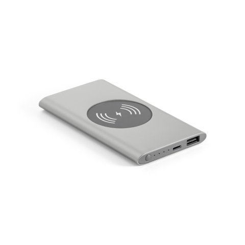 CASSINI. Power bank 4,000 mAh with 5W wireless charger in recycled aluminium (100% rAL) - Satin silver