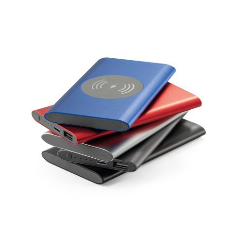 CASSINI. Power bank 4,000 mAh with 5W wireless charger in recycled aluminium (100% rAL)