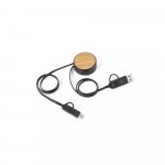 RUBINS. Прибиращ се USB кабел 6 в 1 от рециклиран ABS (100% rABS) и бамбук - черно